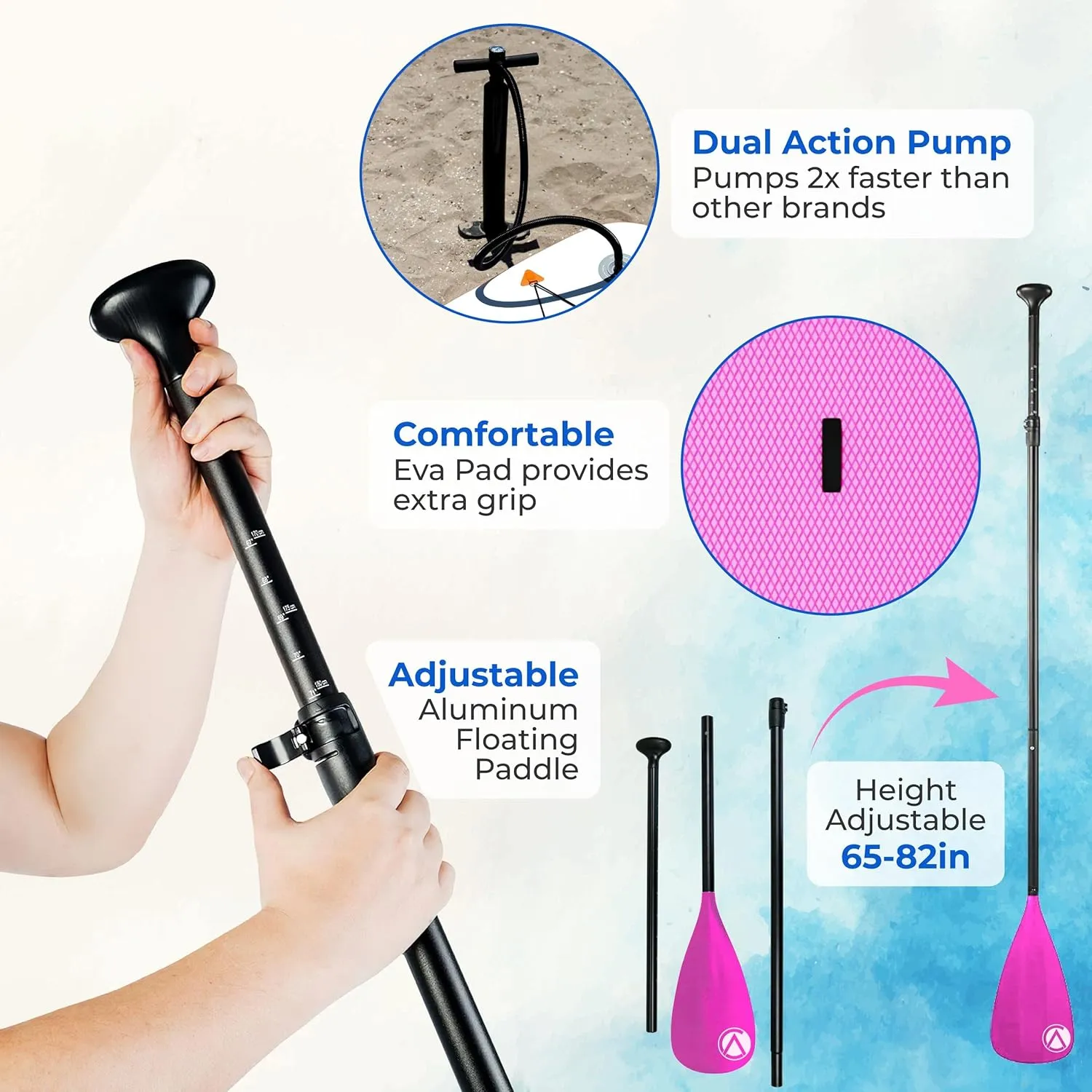 Crew Axel Inflatable Paddle Board 10’33’6” Extra Wide & Lightweight (18lb) Paddle Board – Premium SUP Set Includes 2 Bags, Floating Paddle, Camera Mount, 3 Fins, Dual Pump Kit