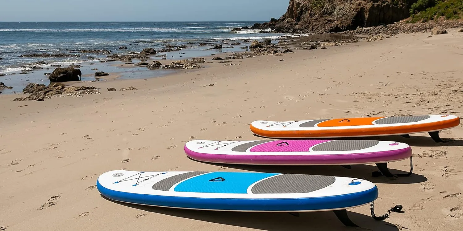 Crew Axel Inflatable Paddle Board 10’33’6” Extra Wide & Lightweight (18lb) Paddle Board – Premium SUP Set Includes 2 Bags, Floating Paddle, Camera Mount, 3 Fins, Dual Pump Kit