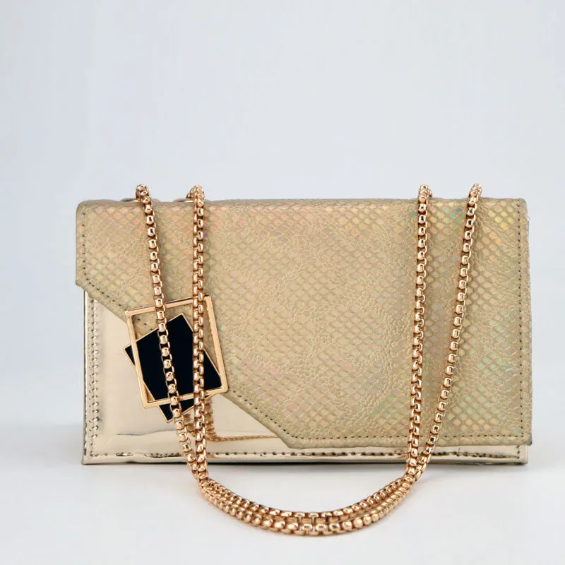 Croc Pattern Flap Open Chain Shoulder Bags #22
