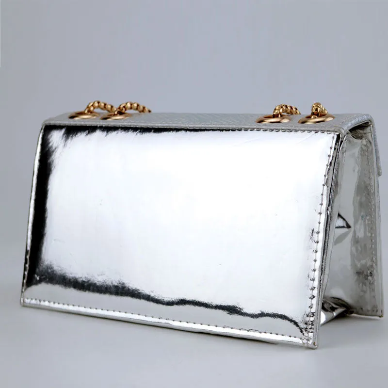Croc Pattern Flap Open Chain Shoulder Bags #22