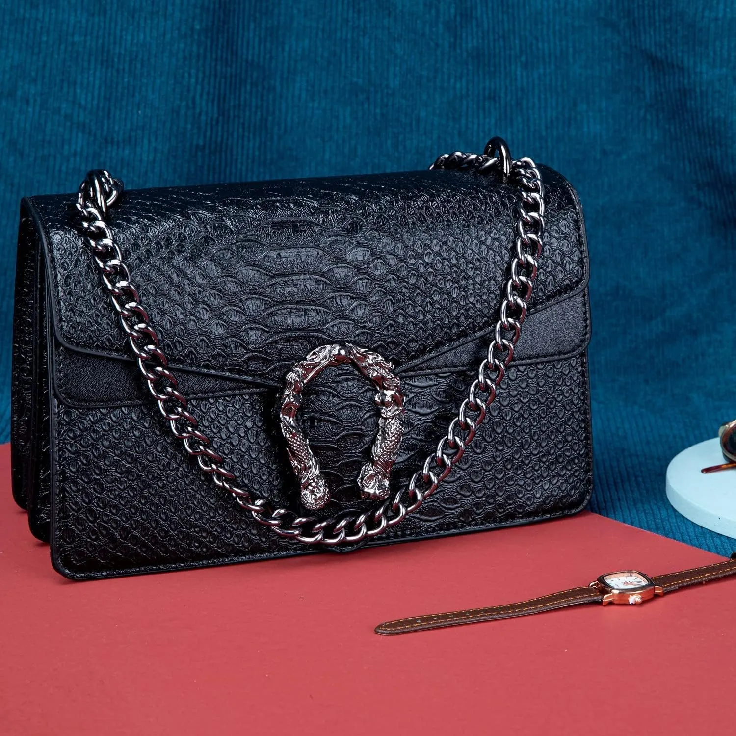 Crossbody Bag and Satchel Purse for Women Fashion Snake Print Chain Purse Luxury Shoulder Tote Bags PU Leather HandBag