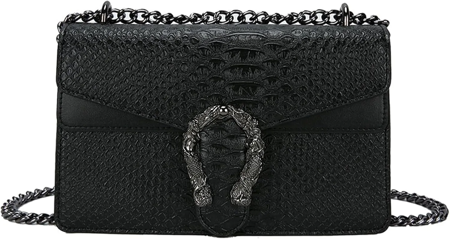 Crossbody Bag and Satchel Purse for Women Fashion Snake Print Chain Purse Luxury Shoulder Tote Bags PU Leather HandBag