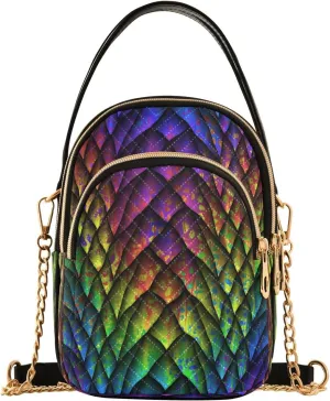 Crossbody Bags for Women 3d Dragon Scales Quilted Chain Crossbody Purses Trendy Colorful Cross Body Phone Purse Handbag