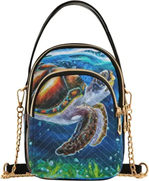 Crossbody Bags for Women Colorful Turtle Realism Style Quilted Chain Crossbody Purses Trendy Oil Painting Cross Body Phone Purse Handbag
