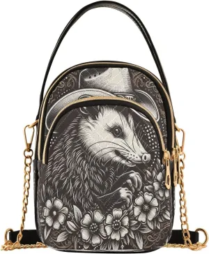Crossbody Bags for Women Cowboy Hat Opossum Quilted Chain Crossbody Purses Trendy Vintage Cross Body Phone Purse Handbag