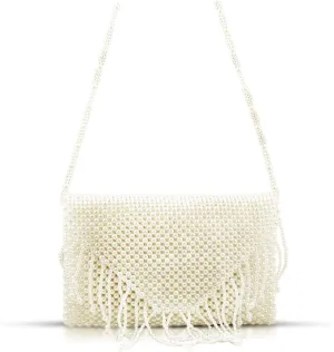 Crossbody Bags for Women, Pearl Purse, White Tasseled Pearl Evening Bags, Artificial Pearl Clutch, Handbags for Party Wedding Travel