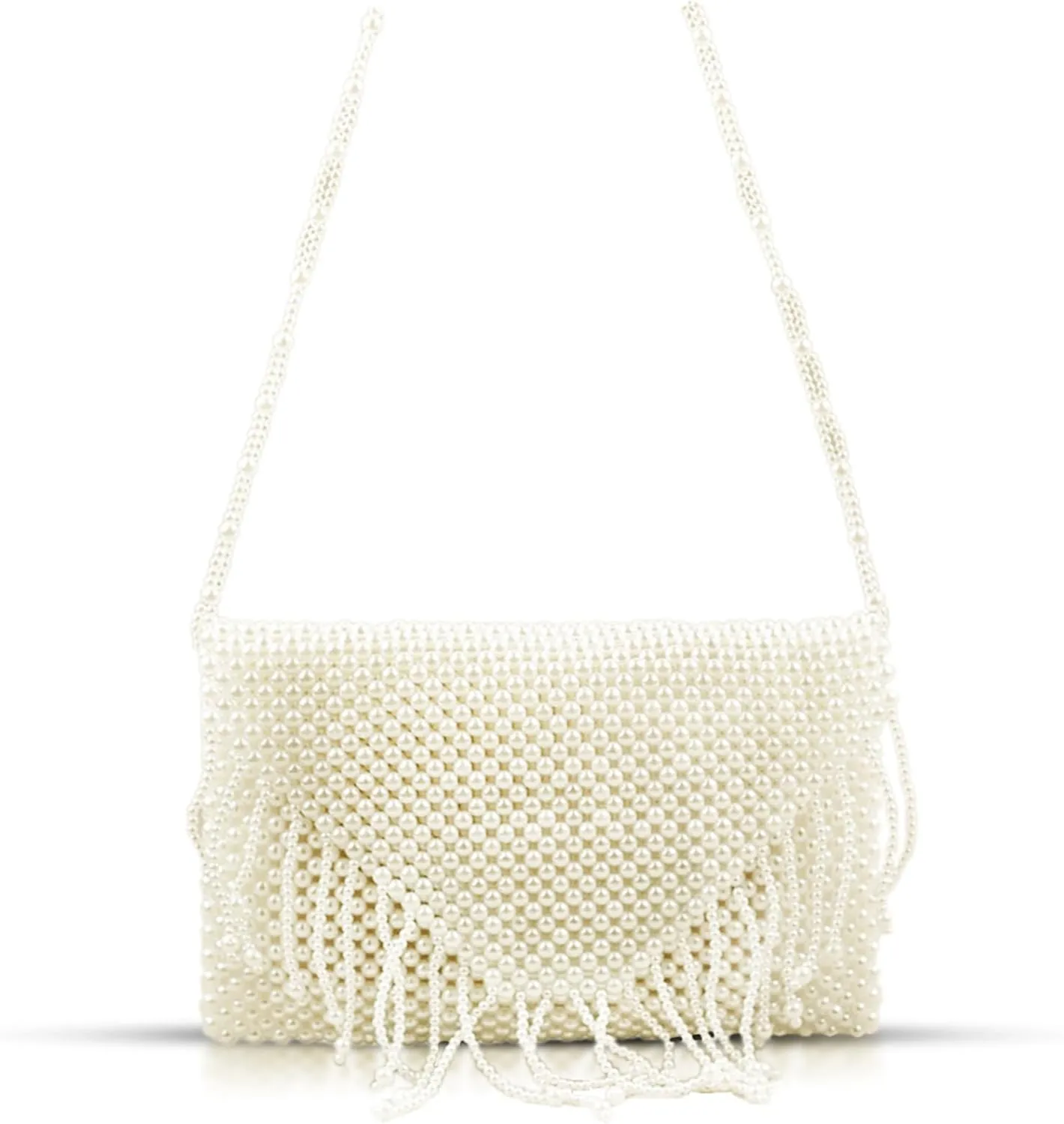 Crossbody Bags for Women, Pearl Purse, White Tasseled Pearl Evening Bags, Artificial Pearl Clutch, Handbags for Party Wedding Travel