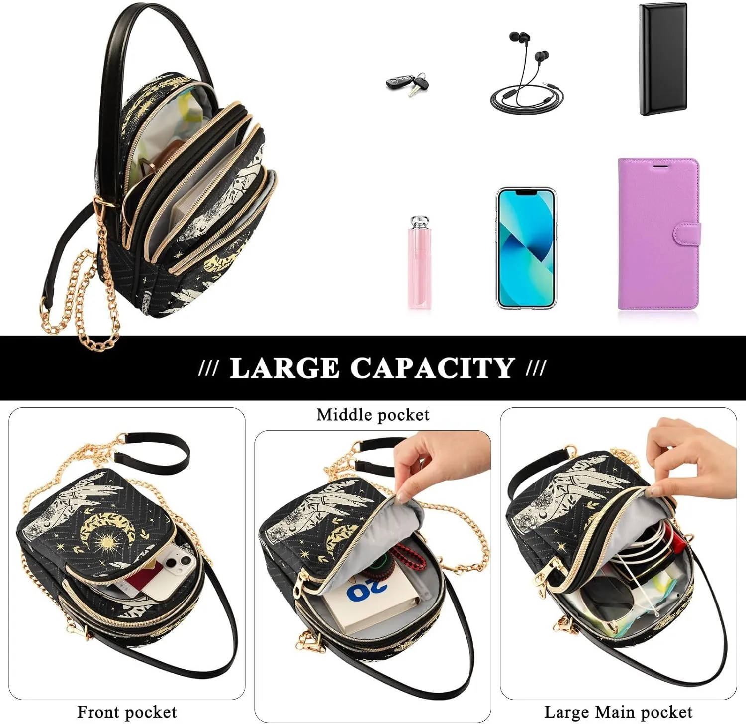 Crossbody Bags for Women Quilted Shoulder Bag Handbag with Chain Strap Cell Phone Crossbody Purses for Travel Women