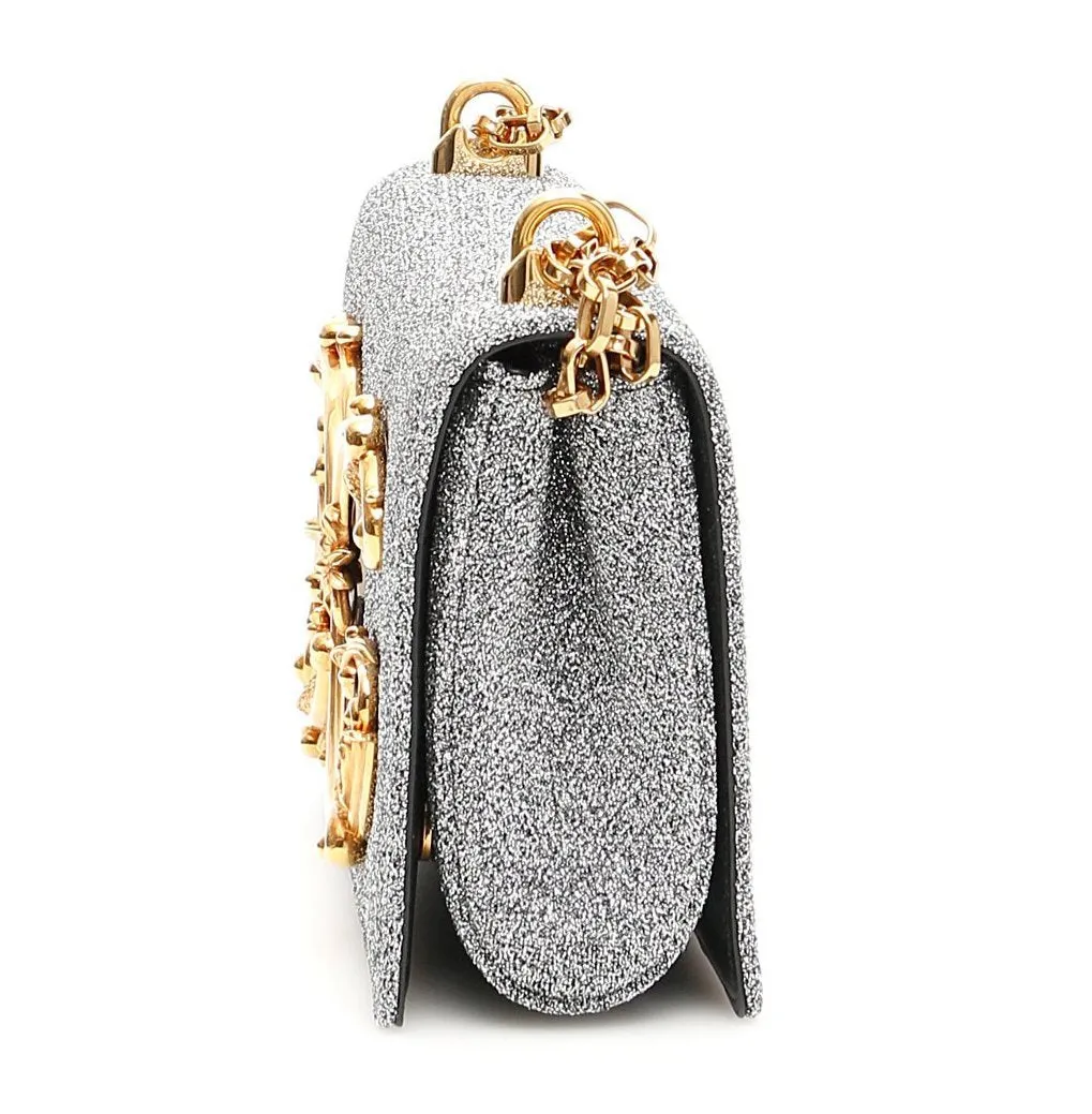 Crossbody Lurex Metallic Shoulder Bag with Chain Strap -Silver or Gold