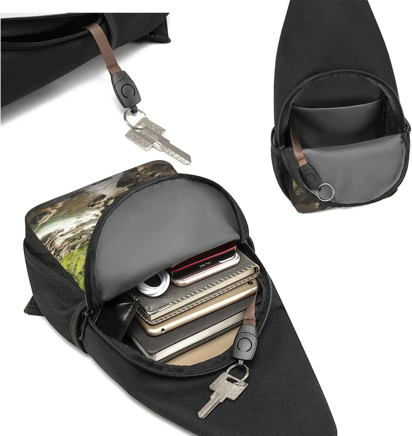 Crossbody Sling Backpack Sling Bag for Men Women Cross Chest Bag Shoulder Bag Ranch Waterfall Rocks Trees Travel Hiking Daypack