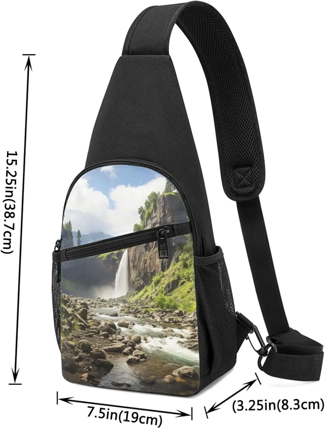 Crossbody Sling Backpack Sling Bag for Men Women Cross Chest Bag Shoulder Bag Ranch Waterfall Rocks Trees Travel Hiking Daypack