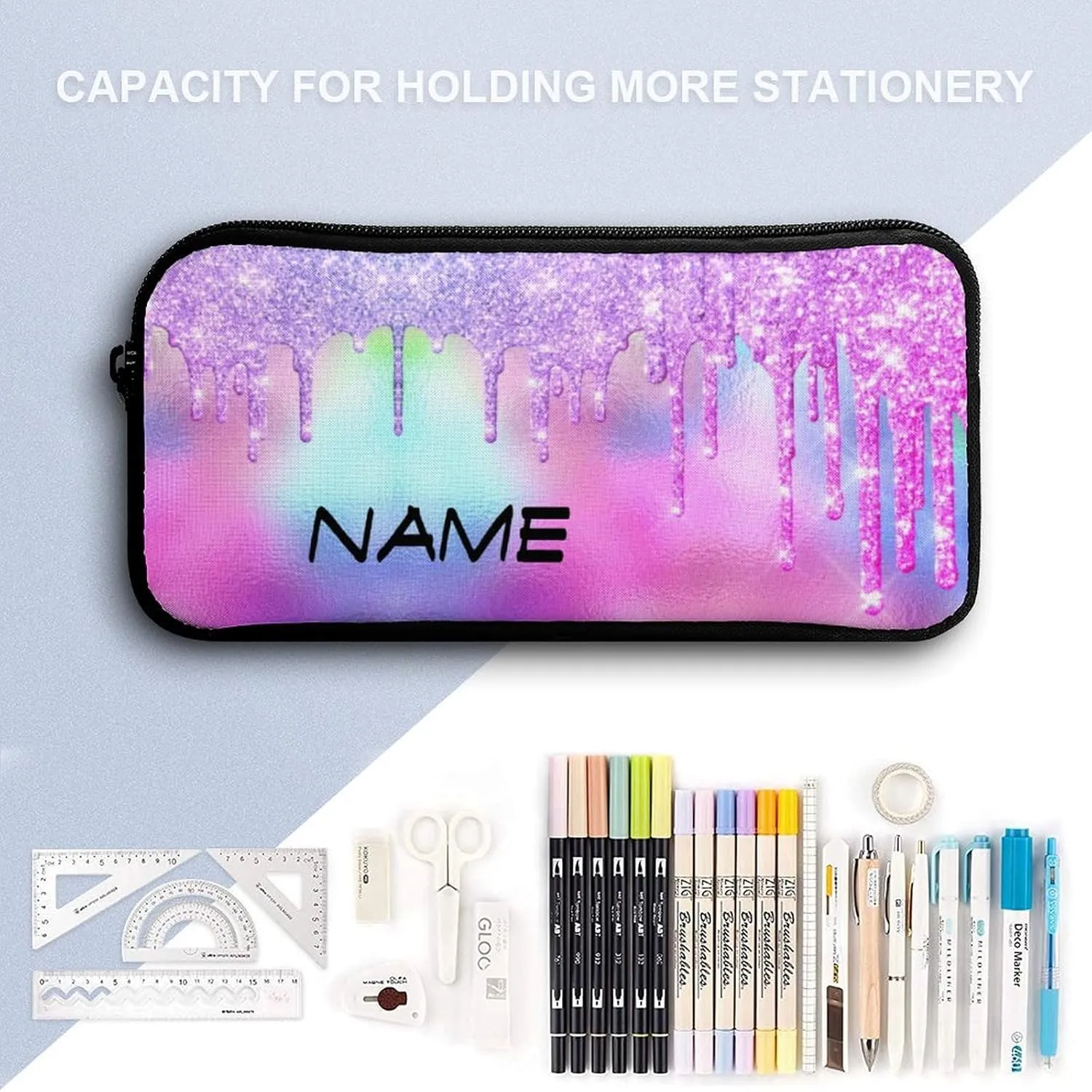 Custom 3 Piece Backpack Set Add Your Name Personalized Pink Glitter Pattern School Bag with Lunch Bag Box Pencil Case Customized Backpack for Kids Girls Boys Student