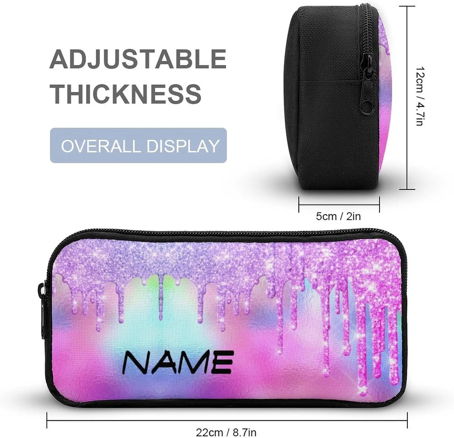 Custom 3 Piece Backpack Set Add Your Name Personalized Pink Glitter Pattern School Bag with Lunch Bag Box Pencil Case Customized Backpack for Kids Girls Boys Student