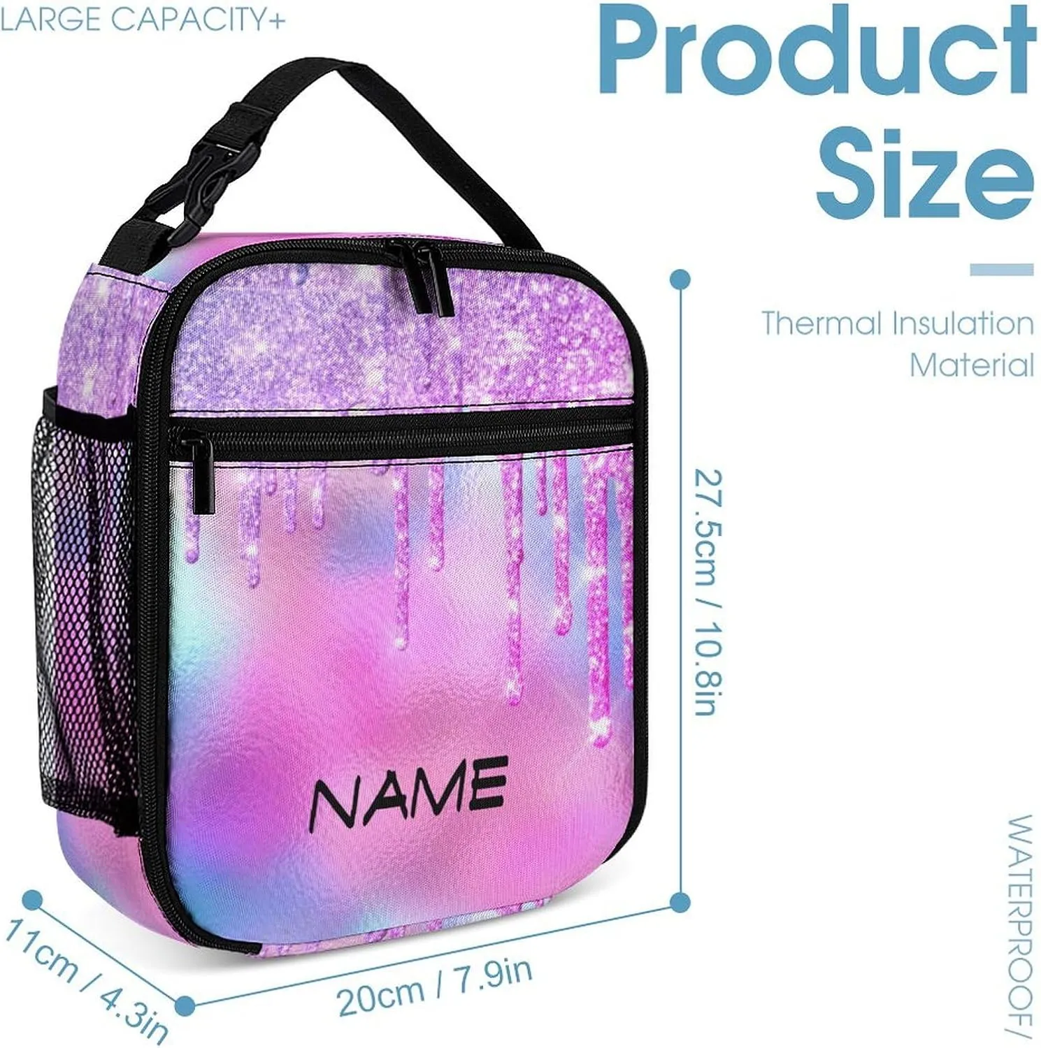 Custom 3 Piece Backpack Set Add Your Name Personalized Pink Glitter Pattern School Bag with Lunch Bag Box Pencil Case Customized Backpack for Kids Girls Boys Student
