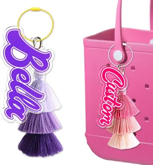 Custom Bag Name Keychain Personalized Custom Beach Tote Bag Name Tags Custom Rubber Beach Bag Accessories Tassel