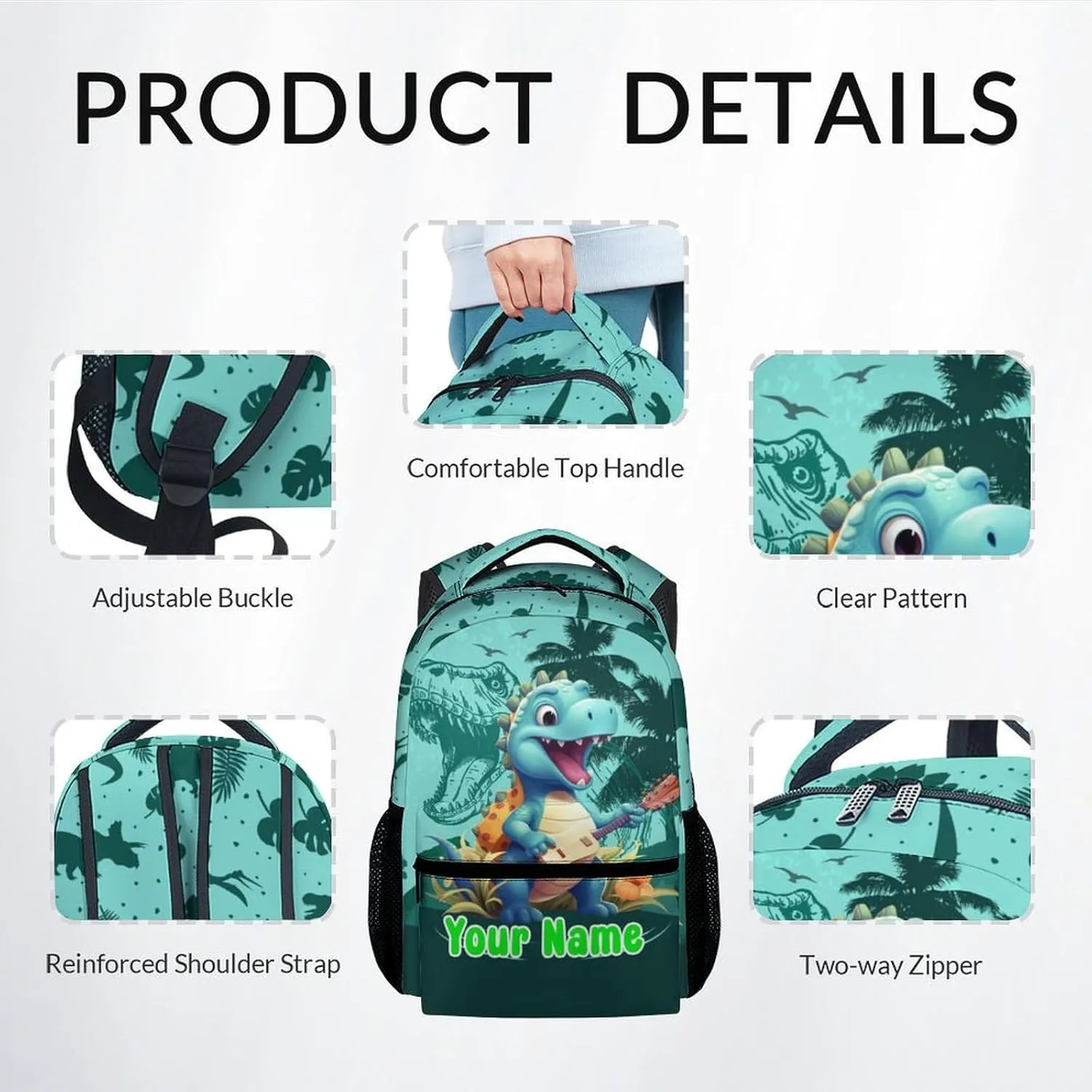 Custom Kids Backpack School Bookbags, Dinosaur Backpack for Girls Boys, 17 Inch School Backpacks for Primary Elementary, Cute Bookbag with Lunch Box and Pencil Case