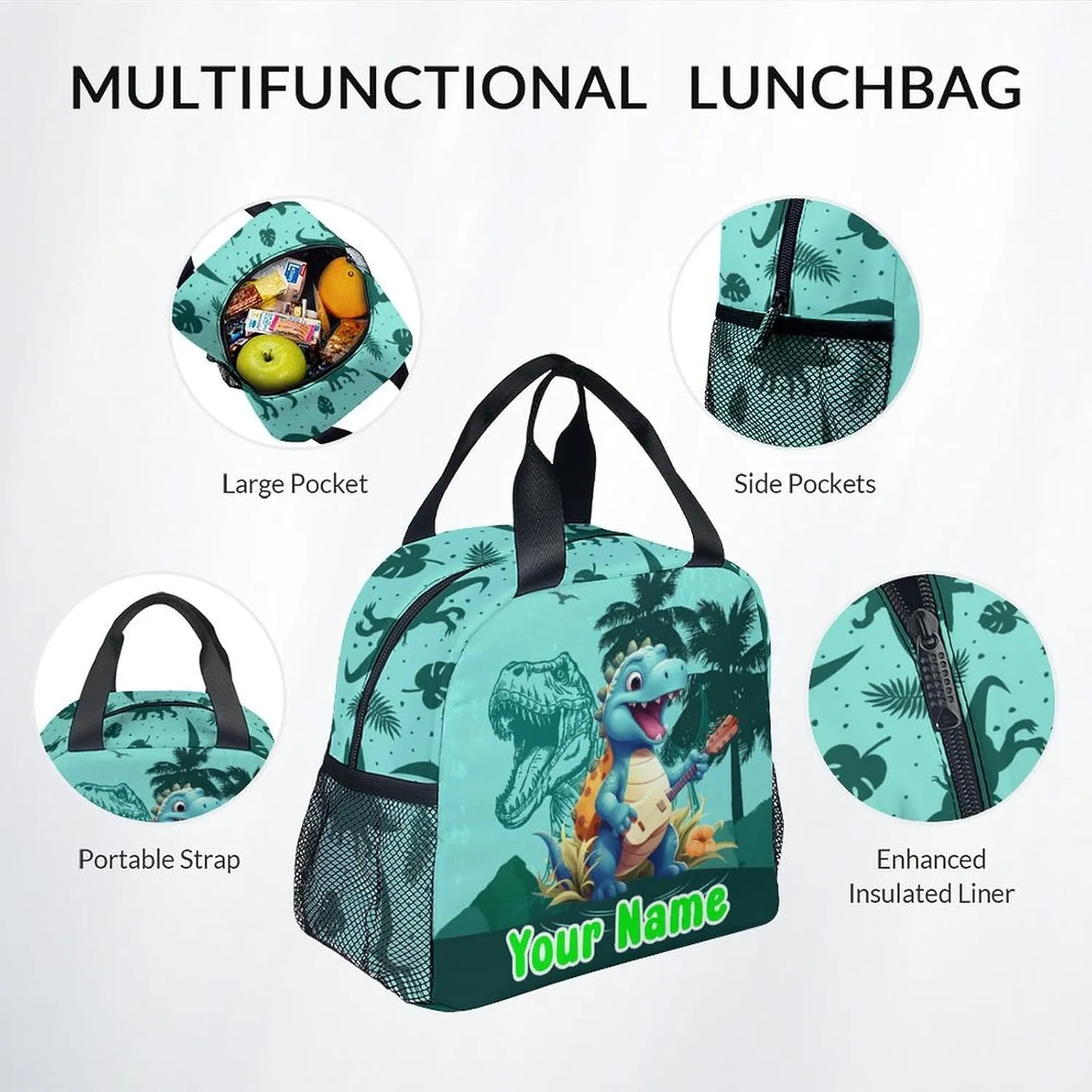 Custom Kids Backpack School Bookbags, Dinosaur Backpack for Girls Boys, 17 Inch School Backpacks for Primary Elementary, Cute Bookbag with Lunch Box and Pencil Case