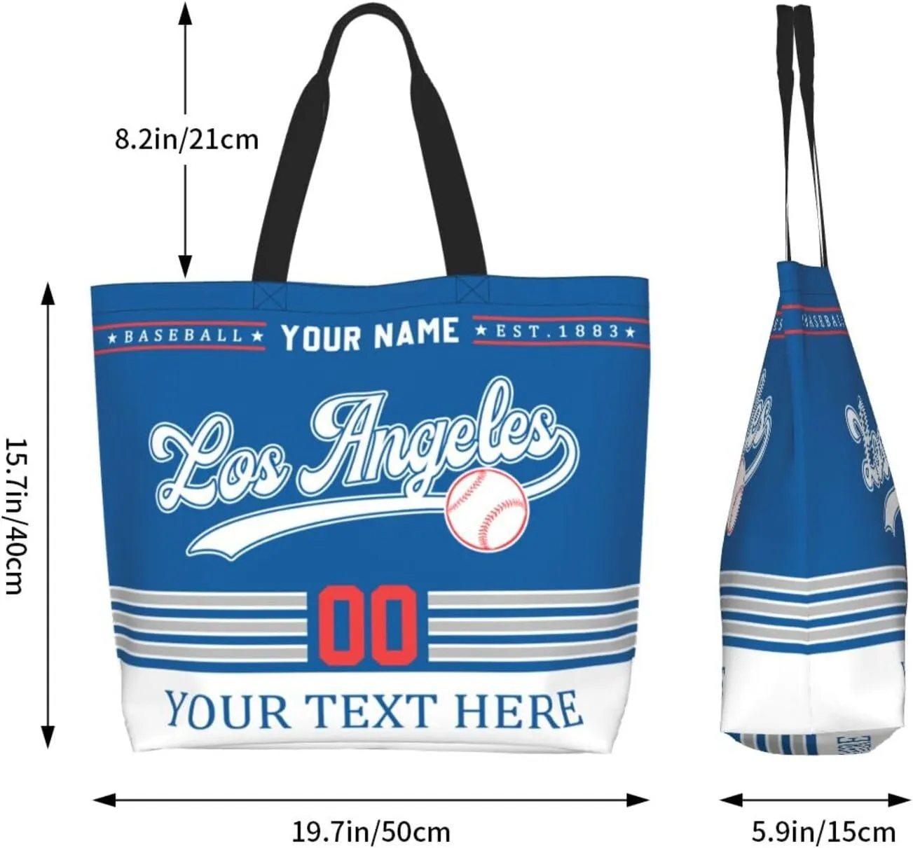 Custom Tote Bags Personalized Custom Baseball Shoulder Bag Shopping Tote Beach Travel Handbag for Women Fans Gift
