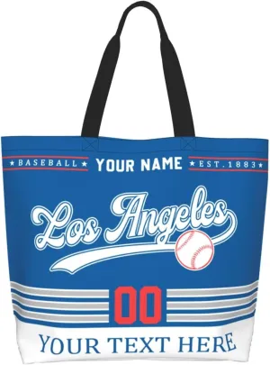 Custom Tote Bags Personalized Custom Baseball Shoulder Bag Shopping Tote Beach Travel Handbag for Women Fans Gift