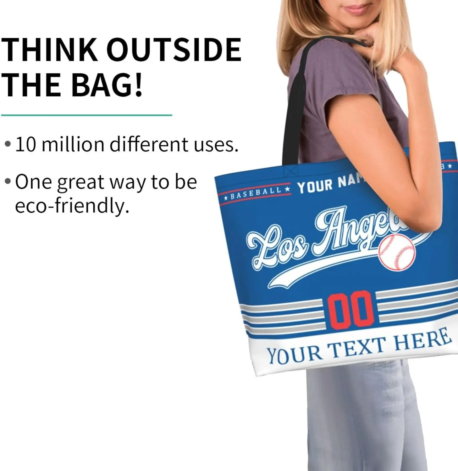 Custom Tote Bags Personalized Custom Baseball Shoulder Bag Shopping Tote Beach Travel Handbag for Women Fans Gift