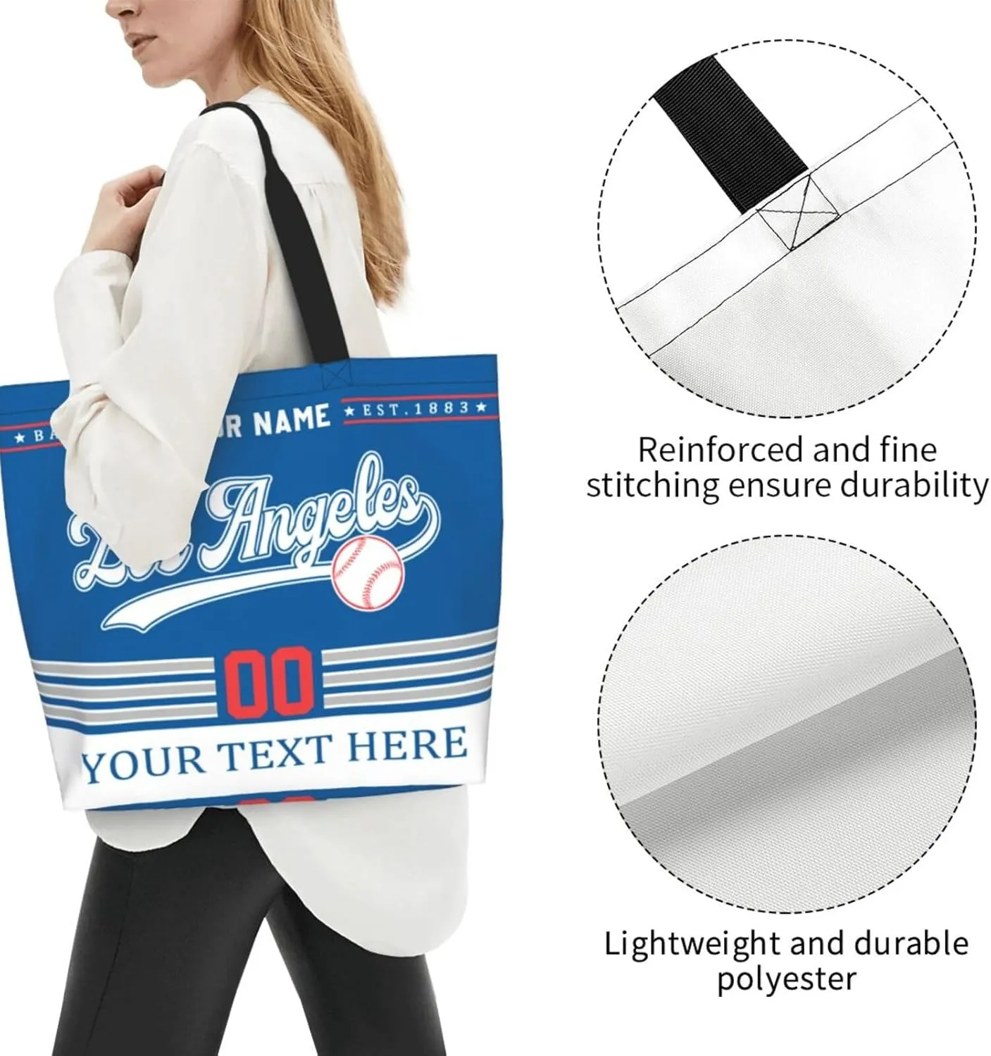 Custom Tote Bags Personalized Custom Baseball Shoulder Bag Shopping Tote Beach Travel Handbag for Women Fans Gift