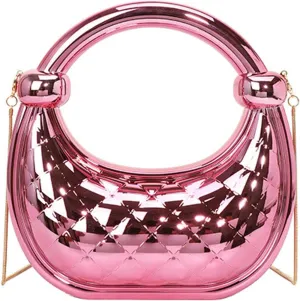 Cute Acrylic Color Block Crescent Handbag Small Unique Purse Metallic Plaid Evening Purse Home Decor Party Cocktail