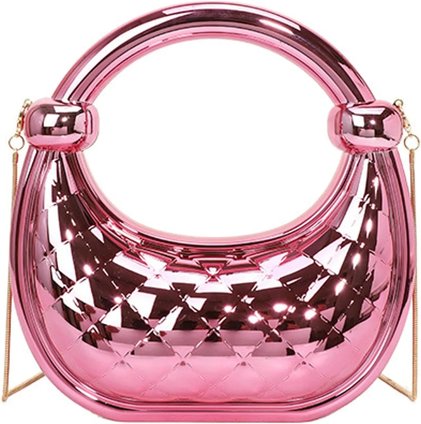 Cute Acrylic Color Block Crescent Handbag Small Unique Purse Metallic Plaid Evening Purse Home Decor Party Cocktail