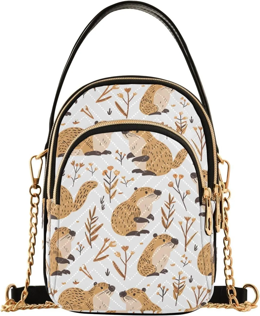 Cute Beaver Leaf Blossom Crossbody Bag for Women Mini Cell Phone Purse Women's Shoulder Handbag