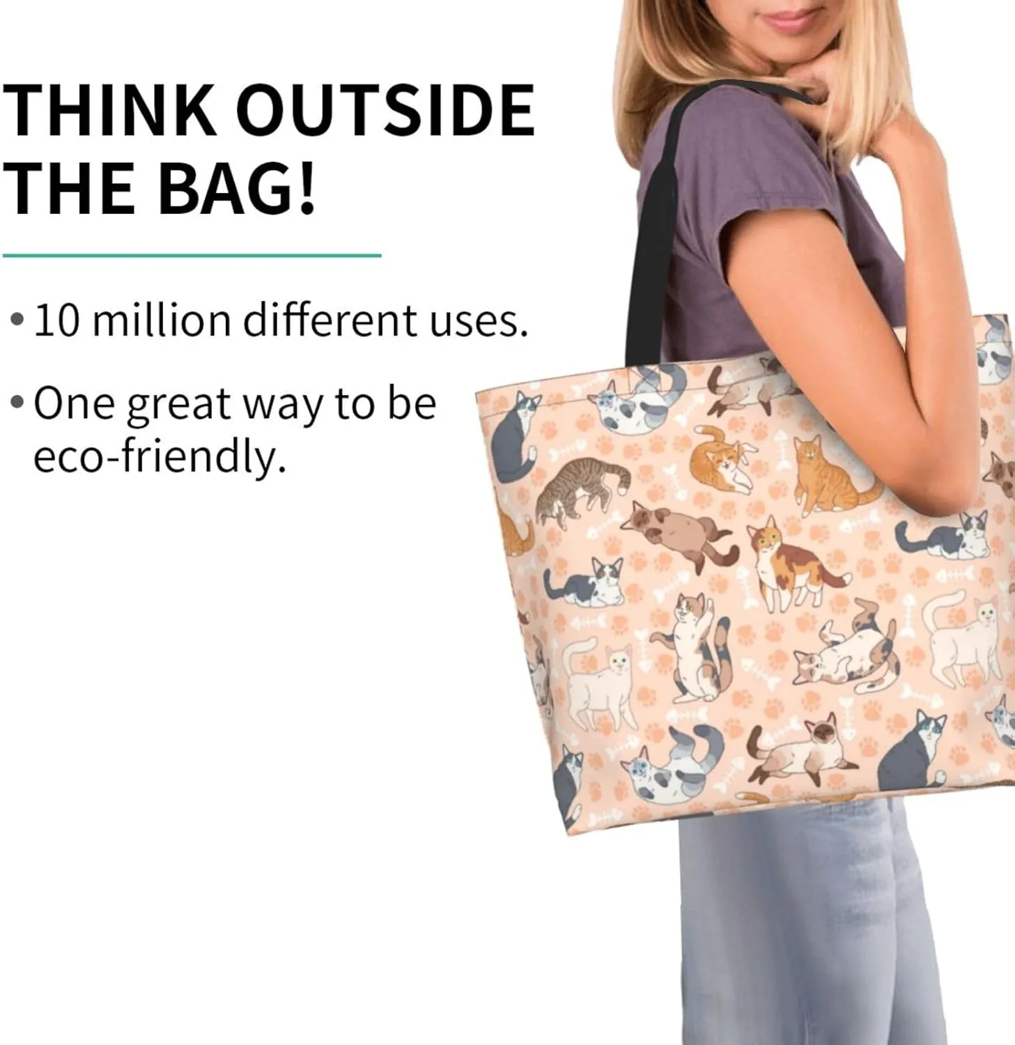 Cute Cat Tote Bag Beach Bag Large Capacity Grocery Bag Reusable Shopping bags for Women