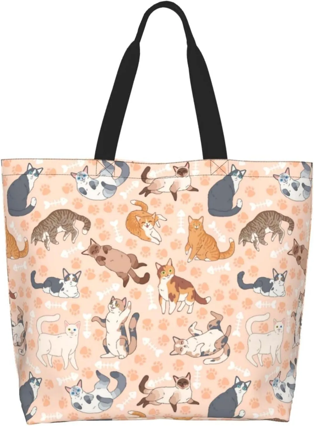 Cute Cat Tote Bag Beach Bag Large Capacity Grocery Bag Reusable Shopping bags for Women