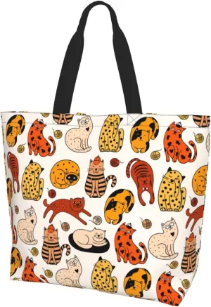 Cute Cat Tote Bag Beach Bag Large Capacity Grocery Bag Reusable Shopping bags for Women