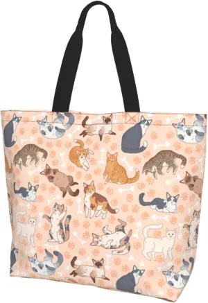 Cute Cat Tote Bag Beach Bag Large Capacity Grocery Bag Reusable Shopping bags for Women