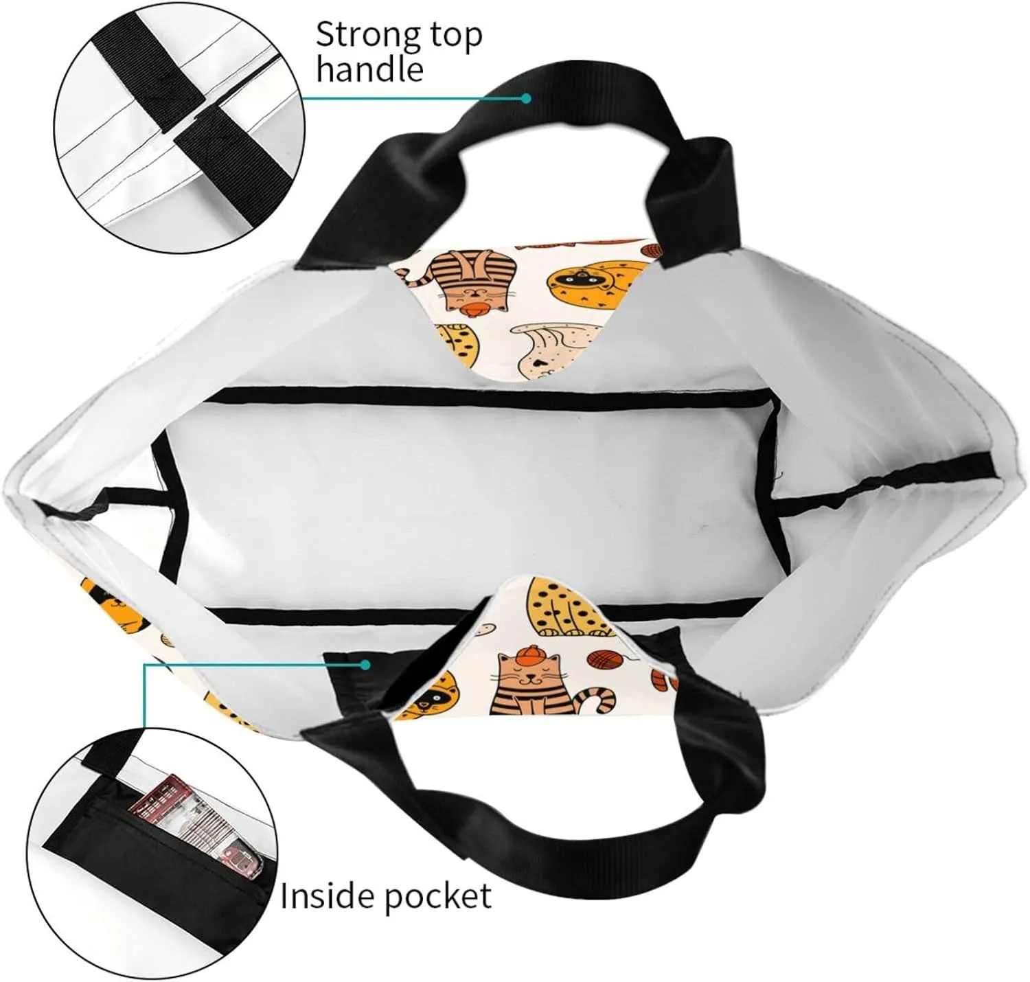 Cute Cat Tote Bag Beach Bag Large Capacity Grocery Bag Reusable Shopping bags for Women