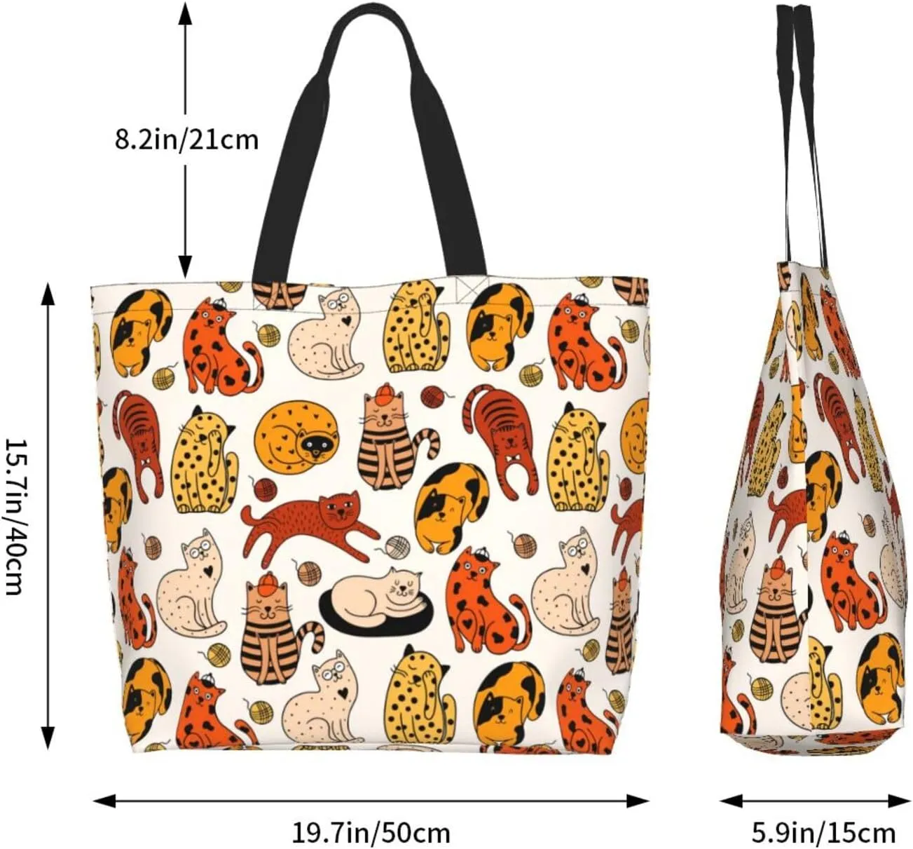 Cute Cat Tote Bag Beach Bag Large Capacity Grocery Bag Reusable Shopping bags for Women