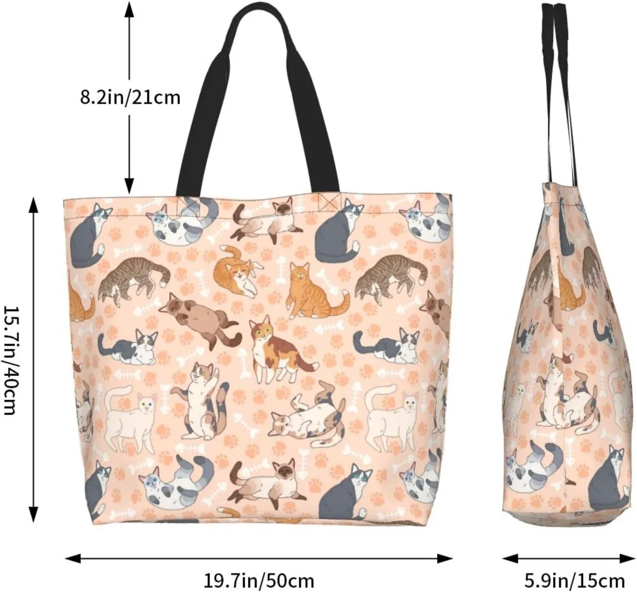 Cute Cat Tote Bag Beach Bag Large Capacity Grocery Bag Reusable Shopping bags for Women
