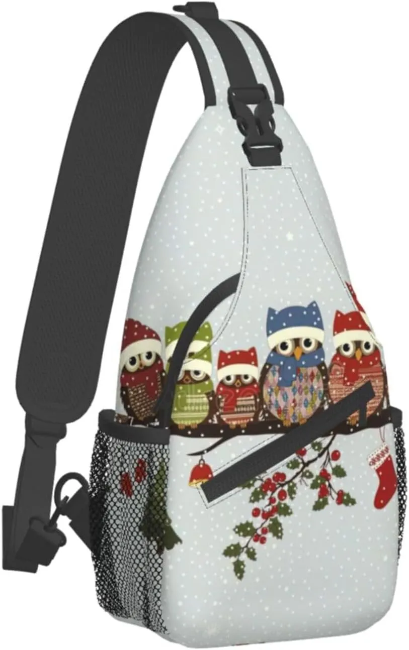 Cute Christmas Owls On Branch Unisex Casual Diagonal Chest Bag,Multipurpose Crossbody Shoulder Bag Hiking Daypack