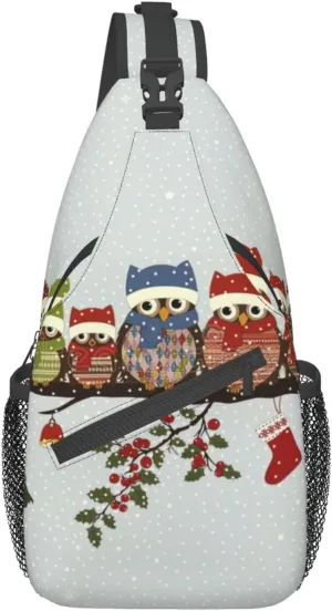 Cute Christmas Owls On Branch Unisex Casual Diagonal Chest Bag,Multipurpose Crossbody Shoulder Bag Hiking Daypack
