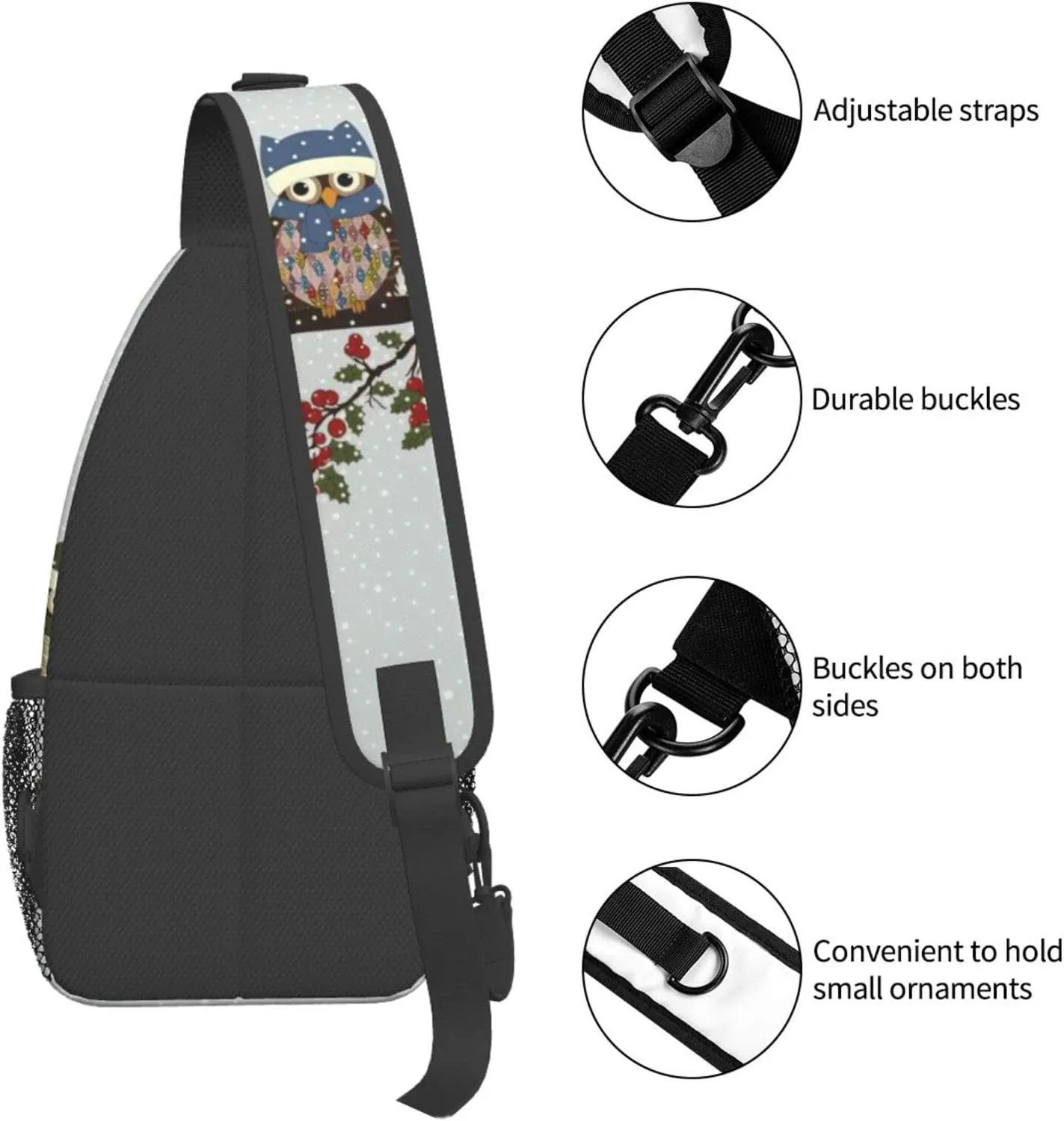 Cute Christmas Owls On Branch Unisex Casual Diagonal Chest Bag,Multipurpose Crossbody Shoulder Bag Hiking Daypack
