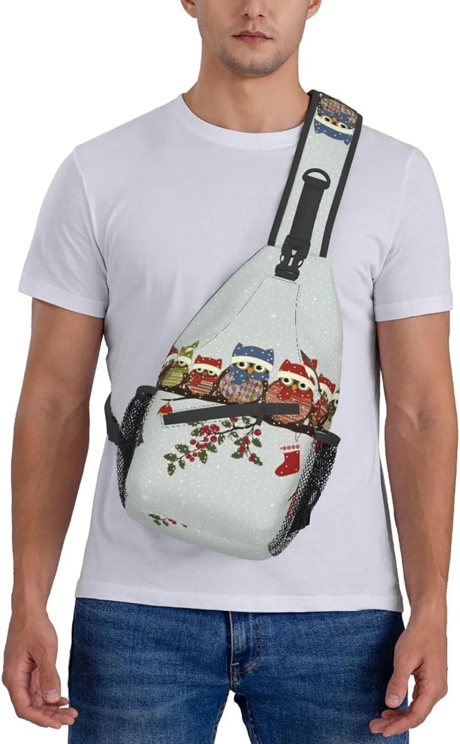 Cute Christmas Owls On Branch Unisex Casual Diagonal Chest Bag,Multipurpose Crossbody Shoulder Bag Hiking Daypack