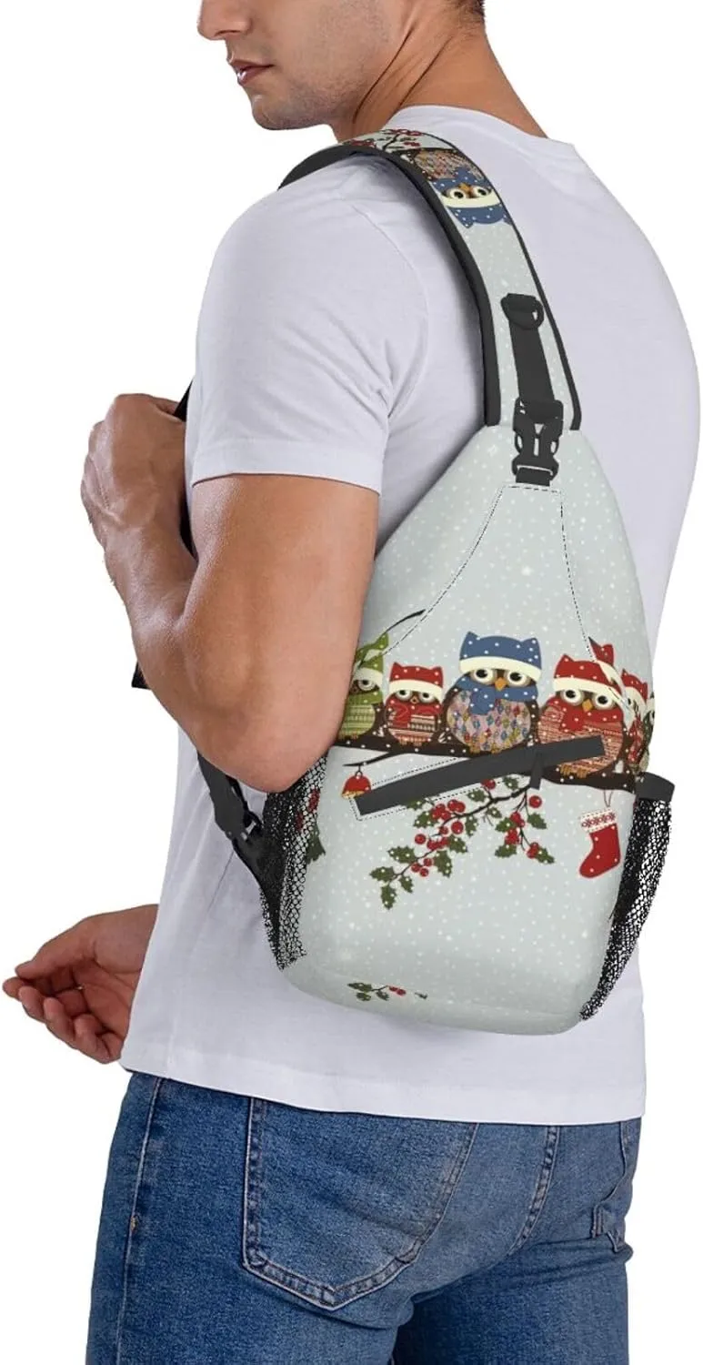 Cute Christmas Owls On Branch Unisex Casual Diagonal Chest Bag,Multipurpose Crossbody Shoulder Bag Hiking Daypack