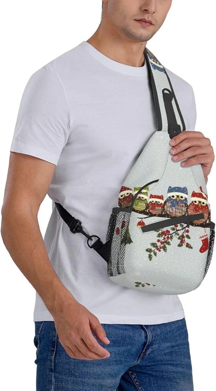 Cute Christmas Owls On Branch Unisex Casual Diagonal Chest Bag,Multipurpose Crossbody Shoulder Bag Hiking Daypack
