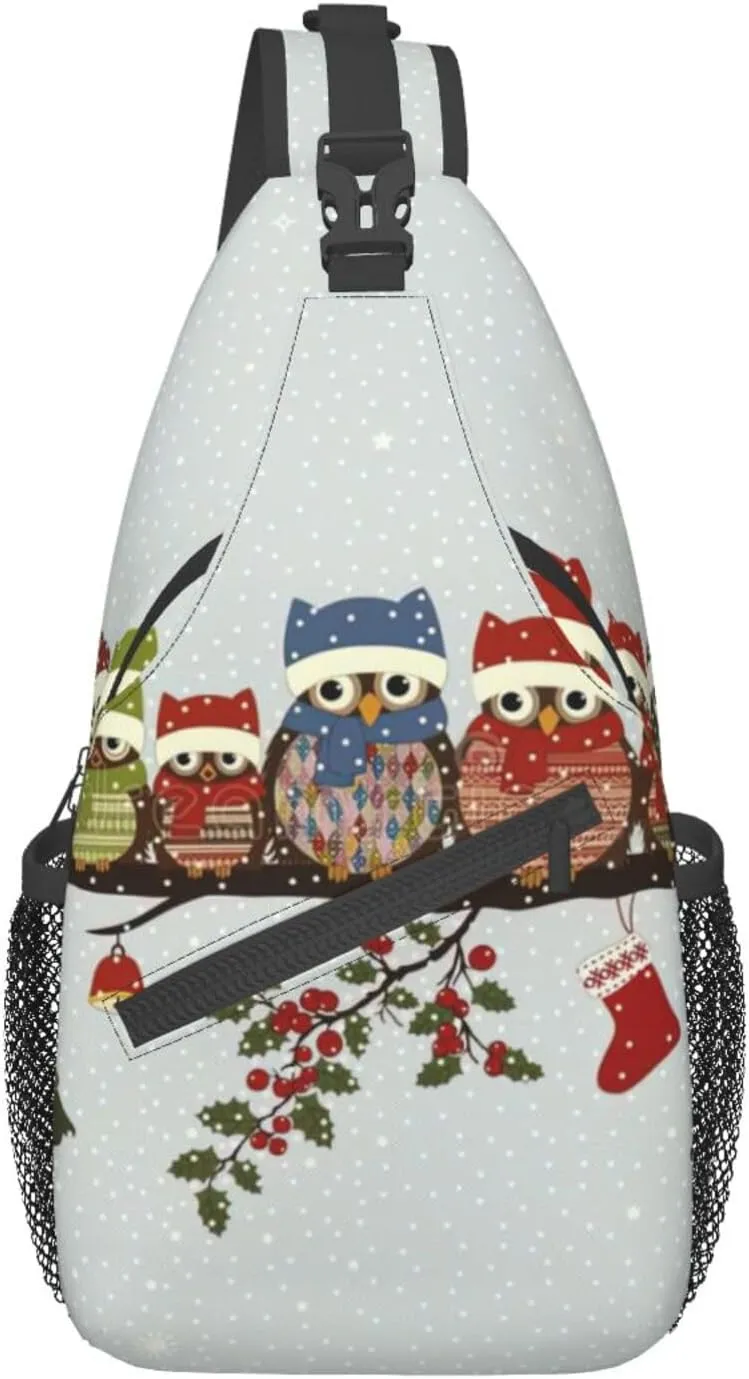 Cute Christmas Owls On Branch Unisex Casual Diagonal Chest Bag,Multipurpose Crossbody Shoulder Bag Hiking Daypack