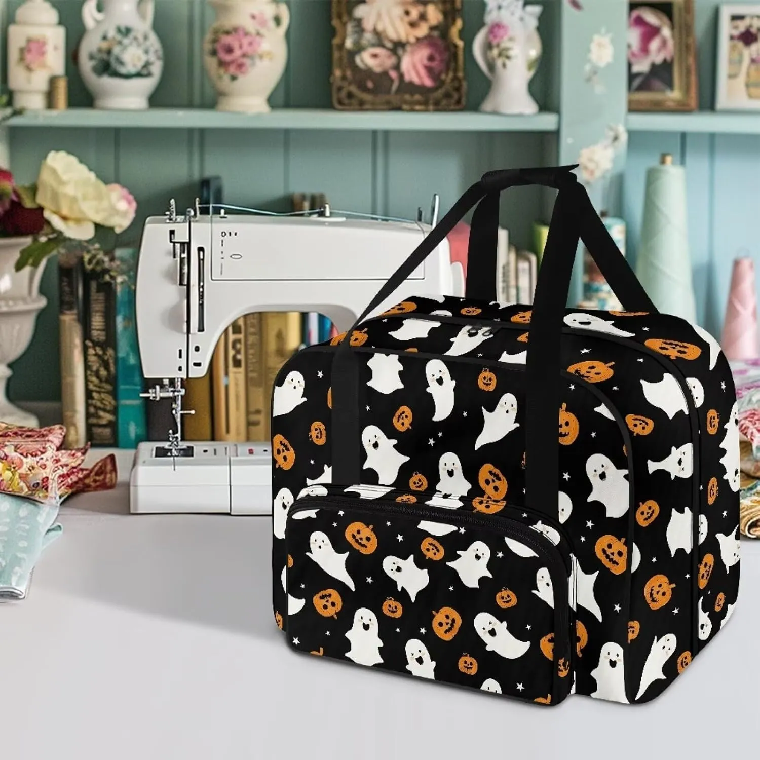 Cute Ghost Cover for Sewing Machine Pumpkin Sewing Machine Cover Dust Cover Large for Halloween Holiday Gifts for Mother Parents Home Bag Sewing Machine Convenient