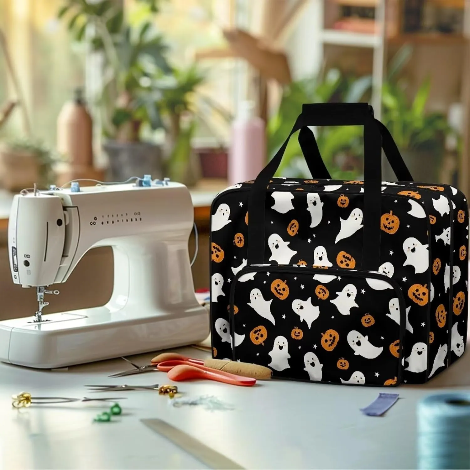 Cute Ghost Cover for Sewing Machine Pumpkin Sewing Machine Cover Dust Cover Large for Halloween Holiday Gifts for Mother Parents Home Bag Sewing Machine Convenient