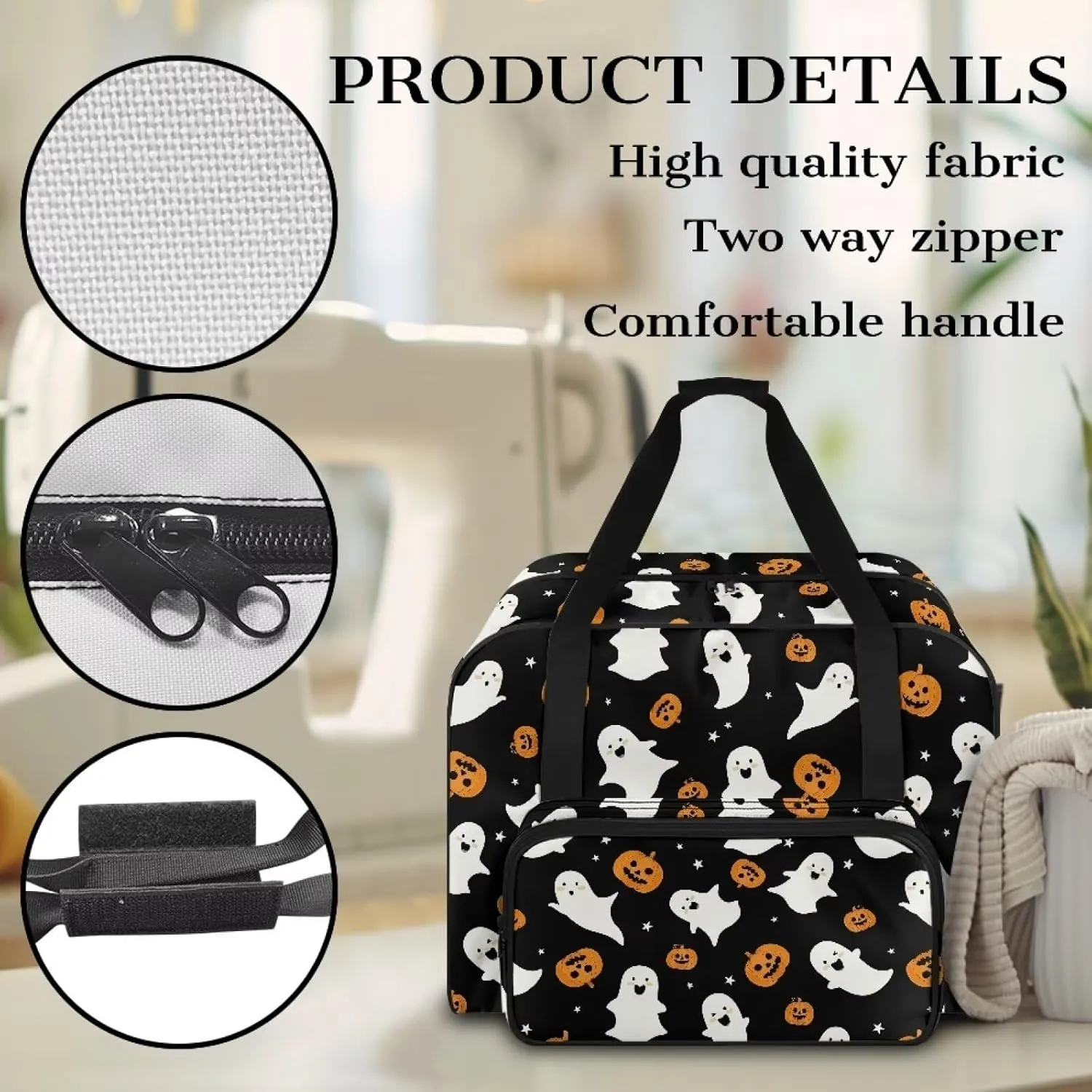 Cute Ghost Cover for Sewing Machine Pumpkin Sewing Machine Cover Dust Cover Large for Halloween Holiday Gifts for Mother Parents Home Bag Sewing Machine Convenient