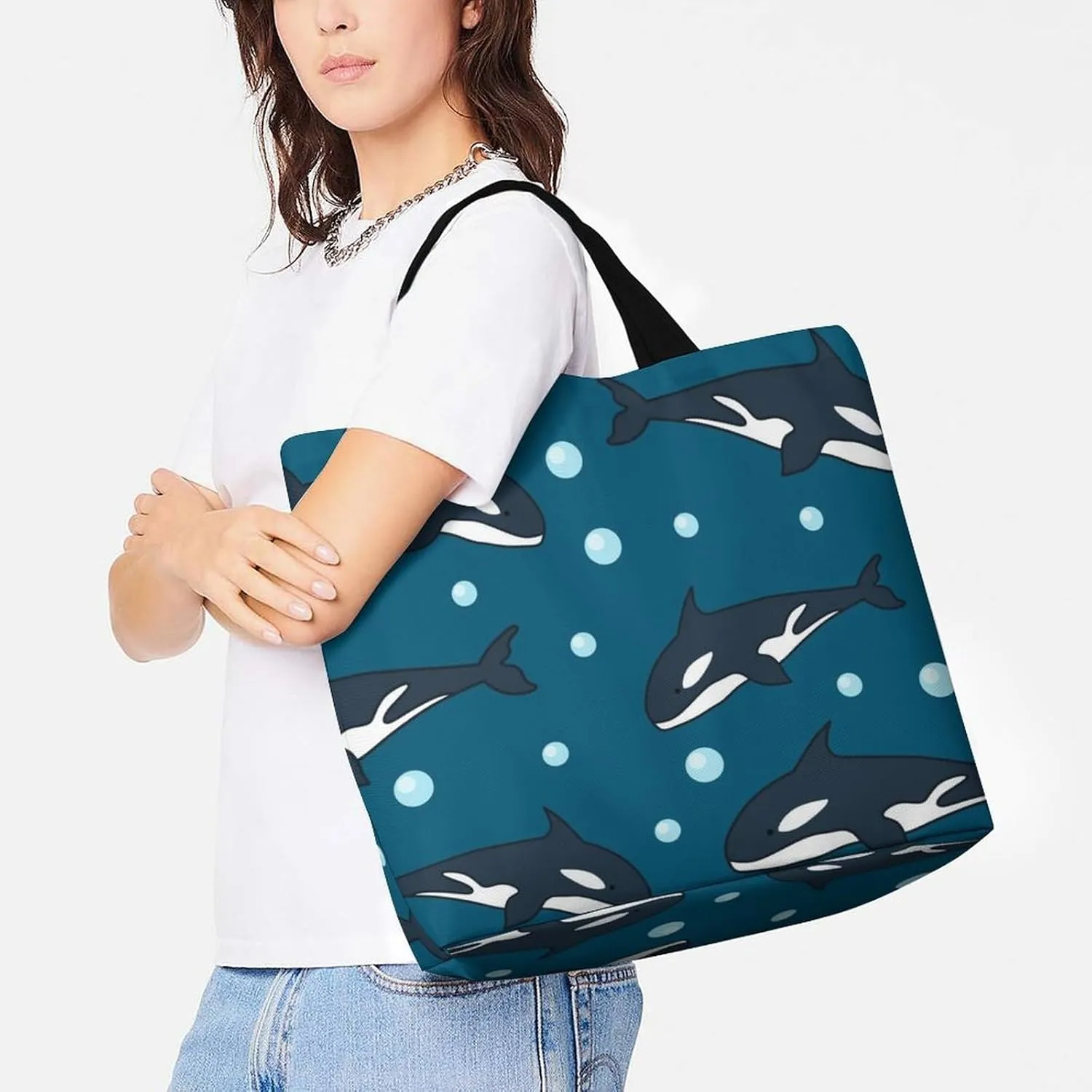 Cute Grim Reaper Women's Tote Bag Internal Pockets Shopping Bag Multipurpose Storage Single Shoulder Travel Bag