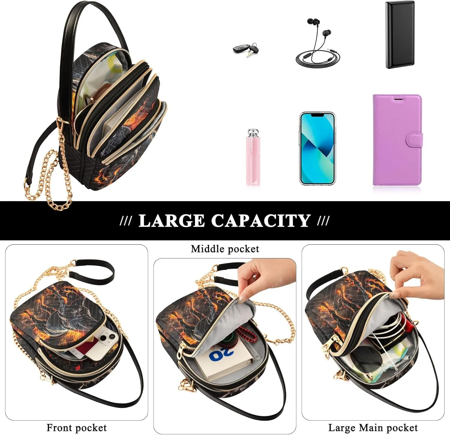 Cute Playful Cat Blue Bags for Women Trendy Phone Purse Crossbody for Women