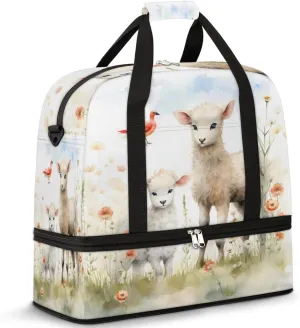 Cute Sheep Lamb Foldable Travel Duffel Bag Overnight Weekender Bag with Shoes Compartment Sports Gym Bag for Men Women