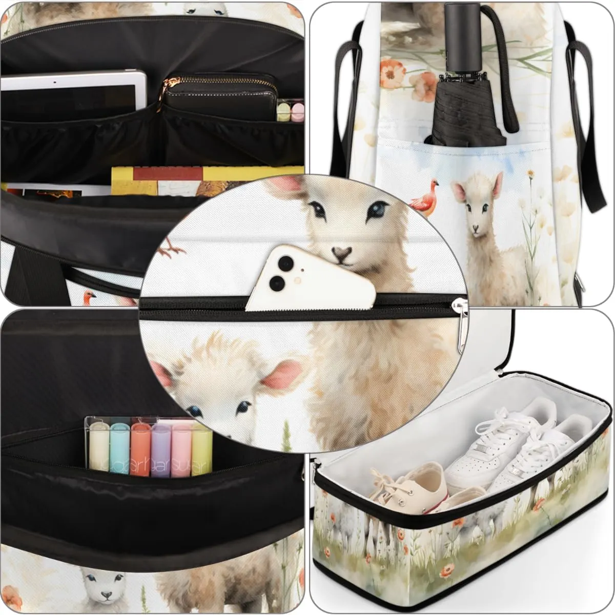 Cute Sheep Lamb Foldable Travel Duffel Bag Overnight Weekender Bag with Shoes Compartment Sports Gym Bag for Men Women