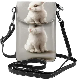 Cute White Rabbit Crossbody Bag For Women Leather Cellphone Shoulder Purses Fashion Travel Designer Wallet, Black